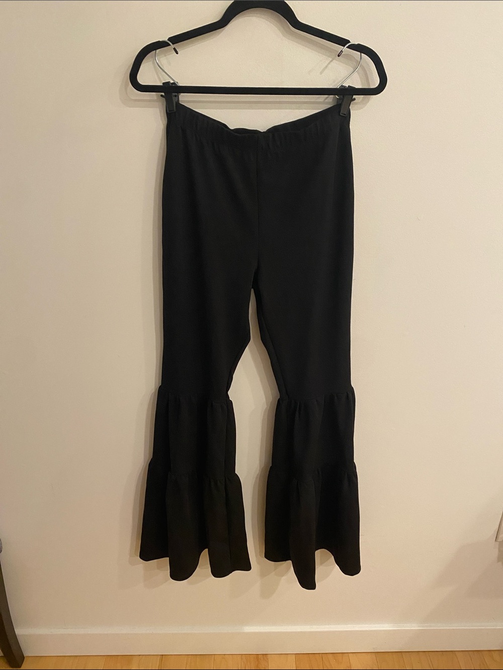 Woman’s Rainbow Black Wide-Leg Tiered Jumpsuit Pants